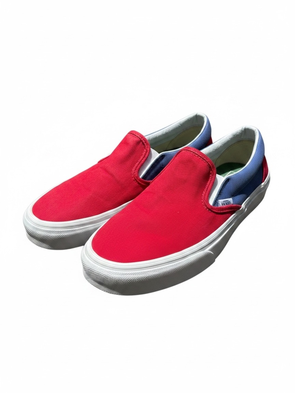 Vans Yacht Club Slip-On Sneakers in Red and Blue Canvas 9.5